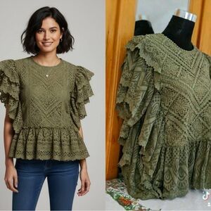Ultra Pink Olive Crochet Lace Blouse